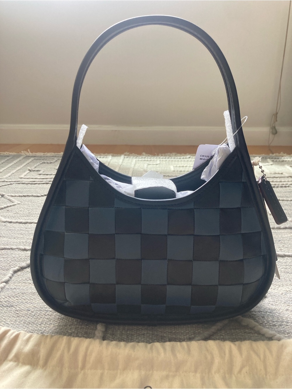Last Chance!!! COACHTOPIA Woven Checker Hobo Shoulder Bag in Dark Blue & Black - Picture 4 of 15